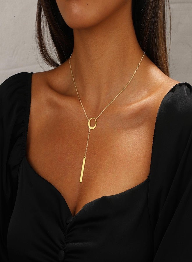 Hergory Lariat Gold Necklace for Women Trendy, Dainty 14k Gold Plated Drop Bar Pendant Lariat Y Shaped Long Necklaces Fashion Jewelry for Women Gift - Image 4